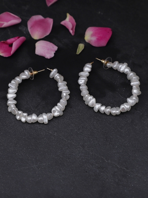 

Crunchy Fashion White Circular Studded Half Hoop Earrings