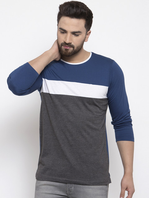 

Kalt Men Grey Colourblocked Round Neck T-shirt