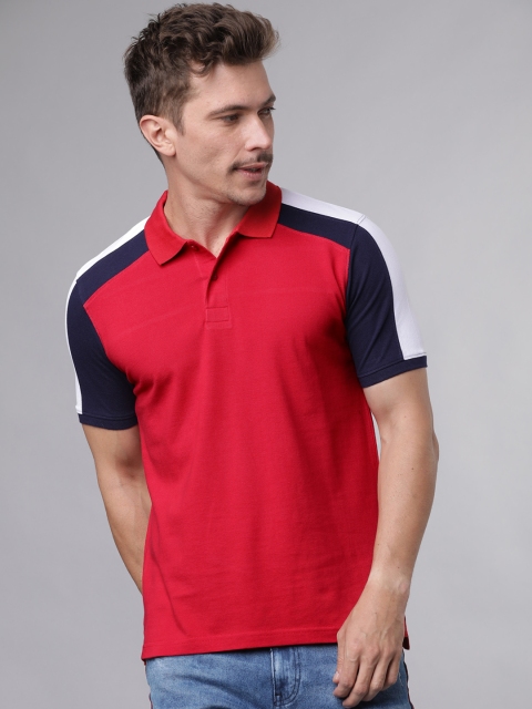 

Ecko Unltd Men Red & Navy Blue Colourblocked Polo Collar T-shirt