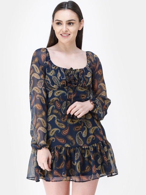 

Cation Women Navy Blue & Brown Printed A-Line Dress