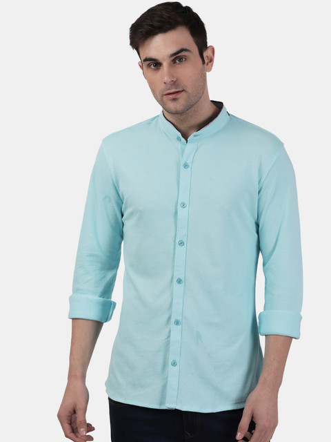 

Checksy Men Blue Smart Slim Fit Solid Knitted Casual Shirt