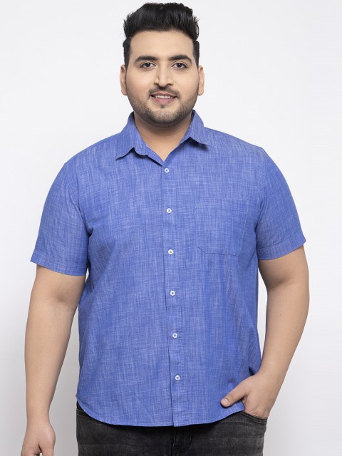 

plusS Men Blue Regular Fit Solid Casual Shirt