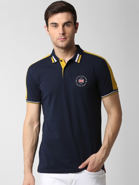 

Peter England Casuals Men Navy Blue Slim Fit Solid Polo Collar T-shirt
