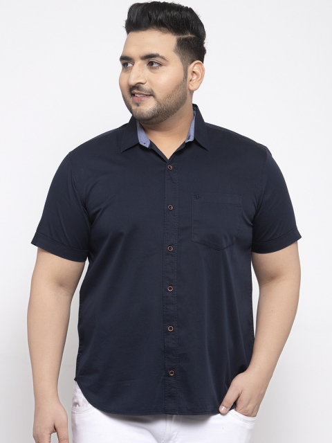 

plusS Men Navy Blue Regular Fit Solid Casual Shirt