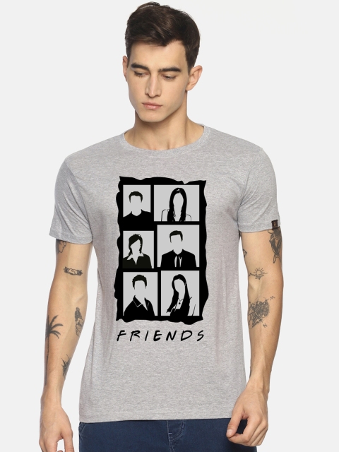 

Le Bison Men Grey Printed Round Neck T-shirt