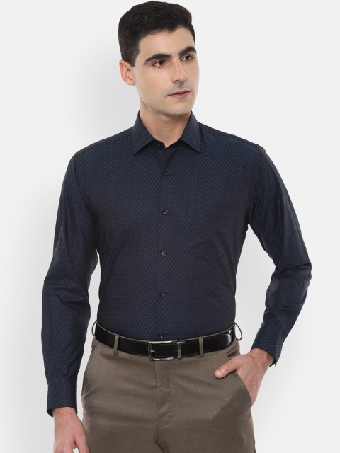 

Van Heusen Men Navy Blue Regular Fit Self Design Formal Shirt