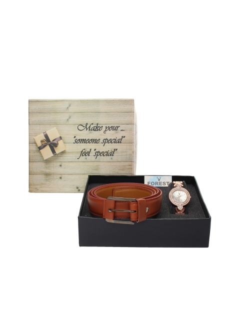 

Hobforestessentials Women Watch & Belt Gift Set, Silver
