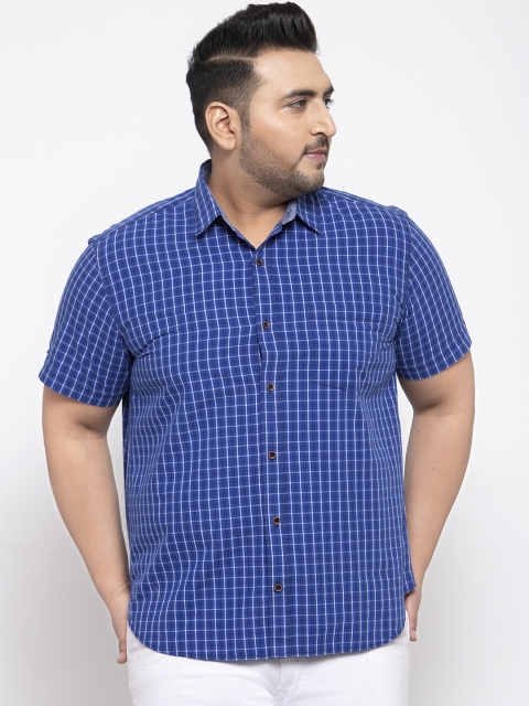 

plusS Men Blue Regular Fit Checked Casual Shirt