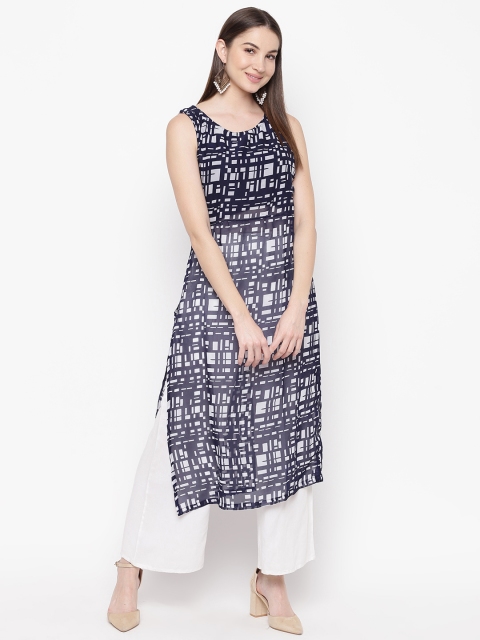 

Napra Women Navy Blue & White Printed Straight Kurta