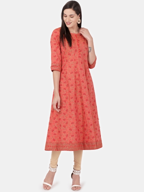 

Alena Women Peach-Coloured Floral Printed A-Line Kurta