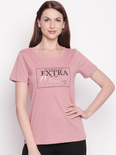 

Honey by Pantaloons Women Pink & Black Printed Round Neck T-shirt