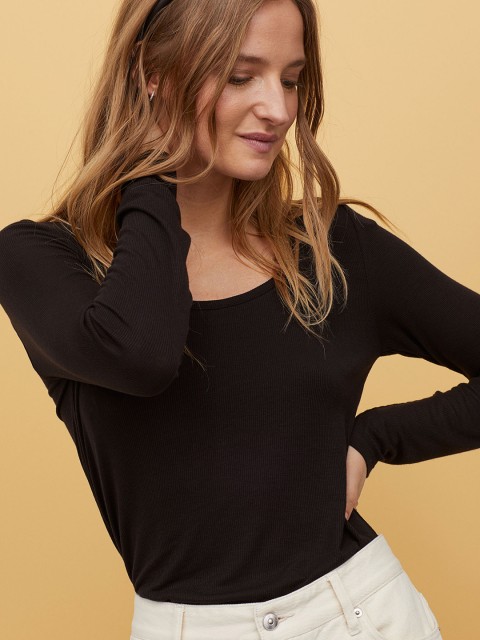 

H&M Women Black Ribbed jersey top