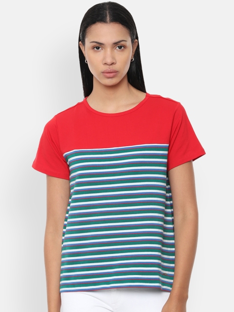 

Van Heusen Woman Green & White Striped Round Neck T-shirt