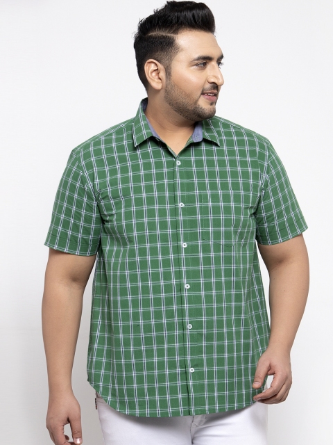 

plusS Men Green Regular Fit Checked Casual Shirt