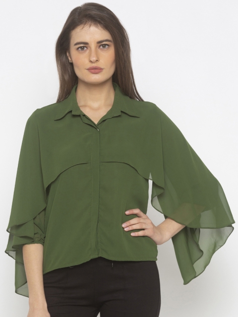 

Iti Women Olive Green Solid Shirt Style Top