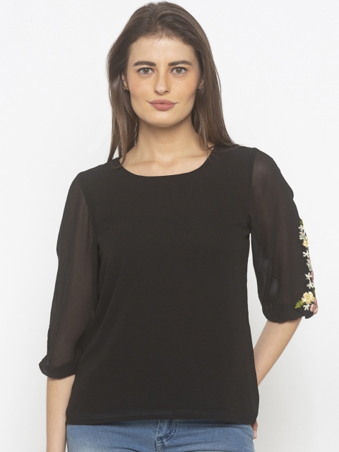 

Iti Women Black Solid Embroidered Top