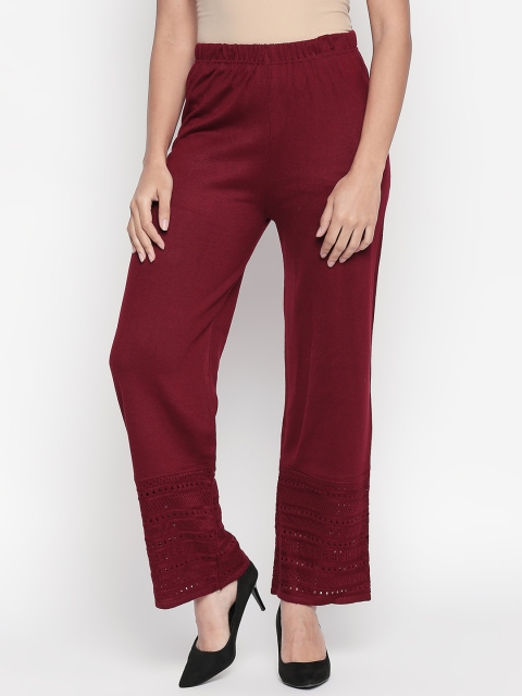 

RANGMANCH BY PANTALOONS Women Maroon Solid Straight Palazzos