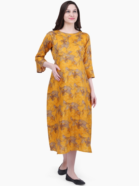 

MomToBe Women Yellow Printed Fit and Flare Maternity Dress