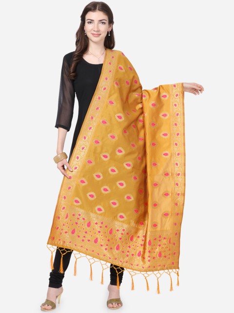 

Satrani Mustard Yellow & Gold-Coloured Poly Silk Jacquard Banarasi Dupatta
