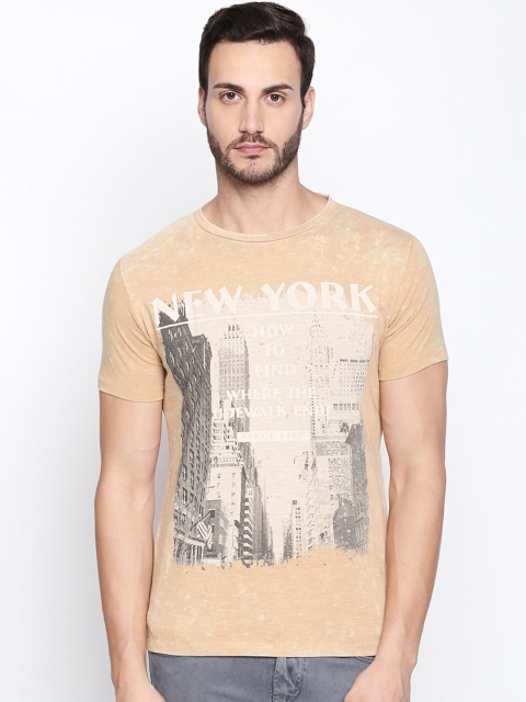 

Rex Straut Jeans Men Beige Slim Fit Printed Round Neck T-shirt