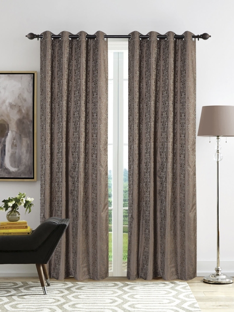 

Deco Window Set of 2 Coffee Brown Woven Design Long Door Curtains