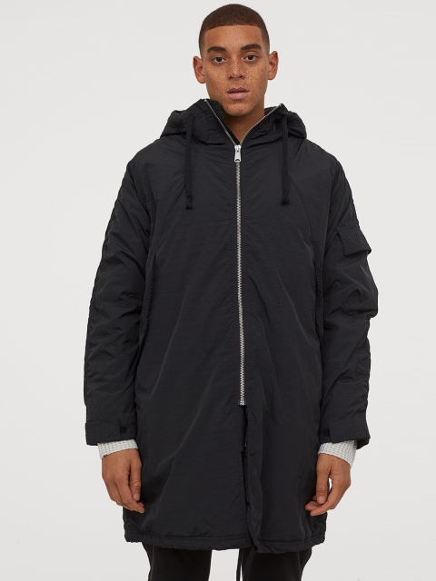 

H&M Men Black Solid Padded Nylon Parka