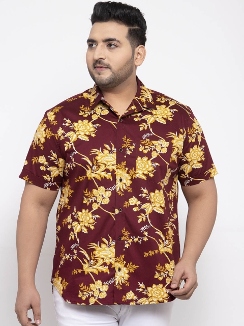 

plusS Men Maroon & Yellow Regular Fit Printed Casual Shirt