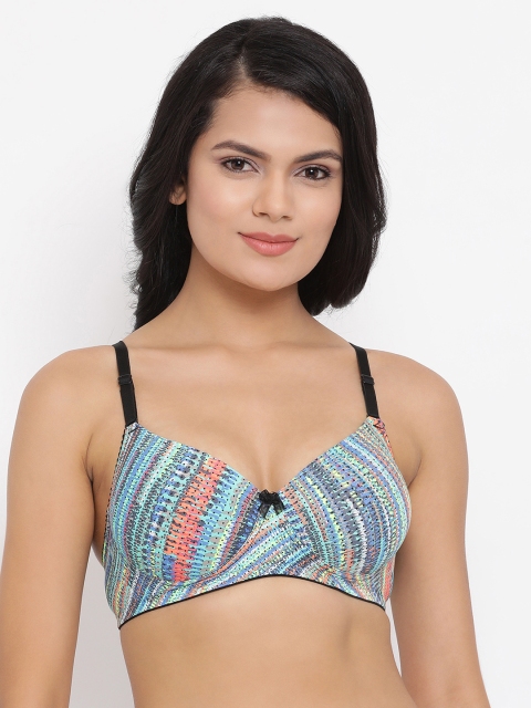 

Clovia Multicoloured Printed Non-Wired Lightly Padded T-shirt Bra BR0738P1932B, Multi