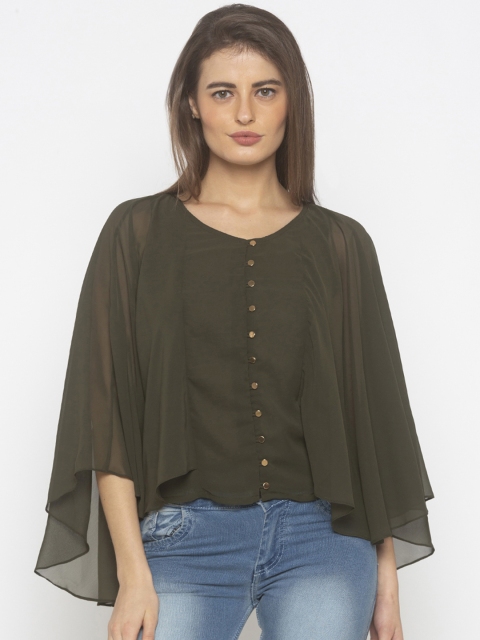 

Iti Women Olive Green Solid A-Line Top