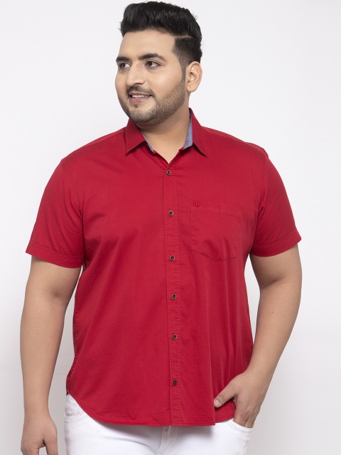 

plusS Men Red Regular Fit Solid Casual Shirt