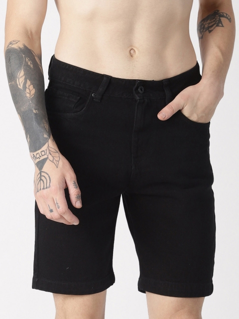 

Blue Saint Men Black Solid Slim Fit Denim Shorts