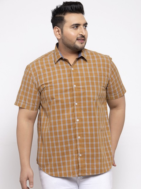 

plusS Men Brown Regular Fit Checked Casual Shirt