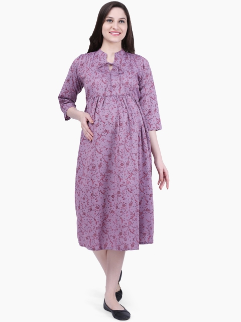 

MomToBe Women Maternity Purple Printed Fit and Flare Dress