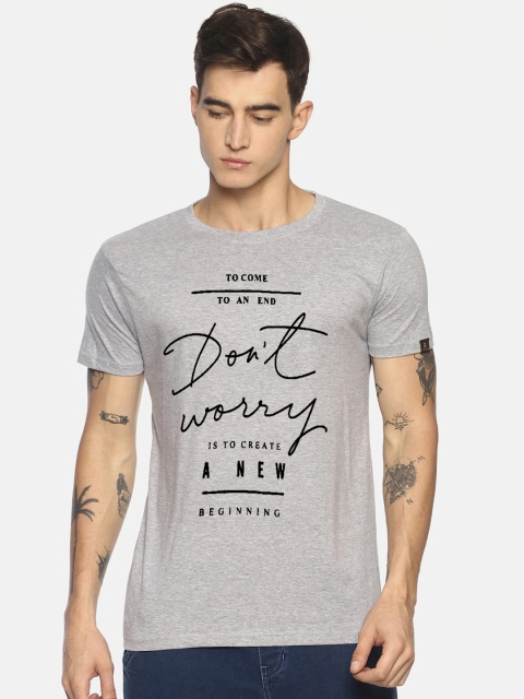 

Le Bison Men Grey & Black Printed Round Neck T-shirt