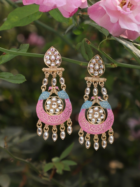 

Crunchy Fashion Pink & Blue Gold-Plated Antique Classic Drop Earrings