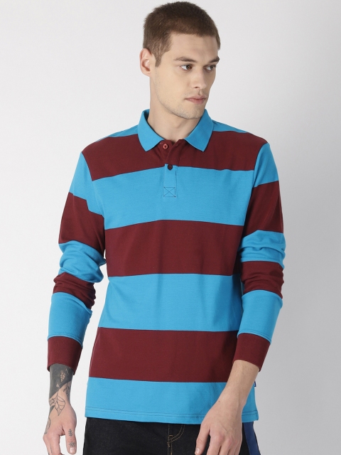 

Blue Saint Men Blue & Red Striped Polo Collar T-shirt