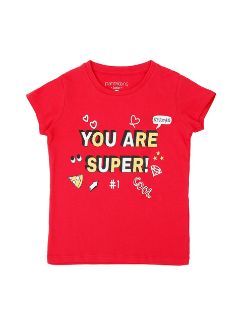 

Pantaloons Junior Girls Coral Pink Printed Round Neck T-shirt