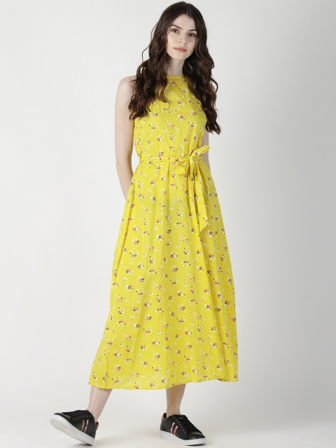 

AARA Women Yellow Printed A-Line Dress