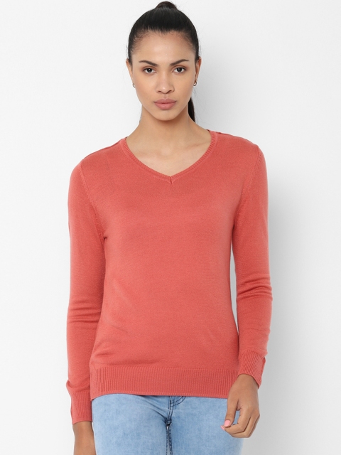 

Allen Solly Woman Women Coral Orange Solid Pullover Sweater