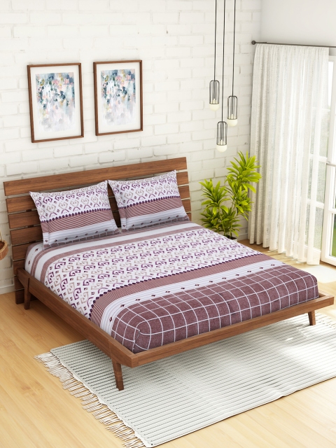 

WELHOME White & Red Striped 200 TC 1 Microfibre Queen Bedsheet with 2 Pillow Covers
