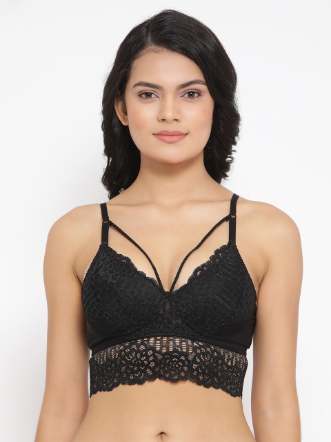 

Clovia Black Lace Padded Wirefree Longline Bralette BR1959P133