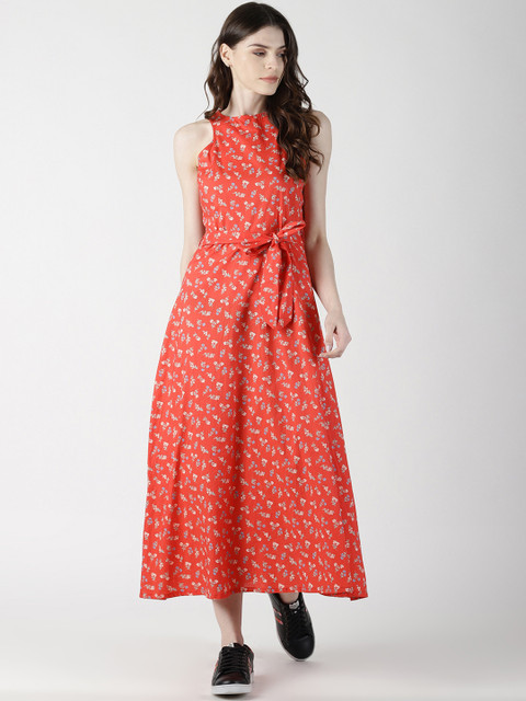 

AARA Women Orange & Brown Printed A-Line Dress