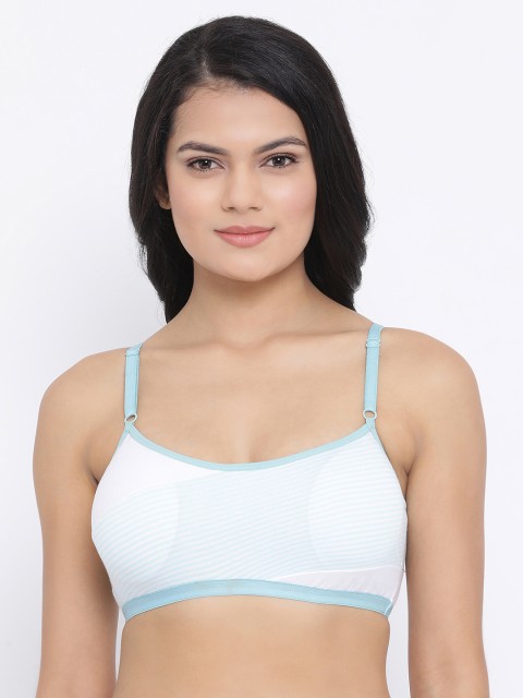 

Clovia White & Sea Green Printed Non-Wired Lightly Padded Beginners Bra BB0022P1126