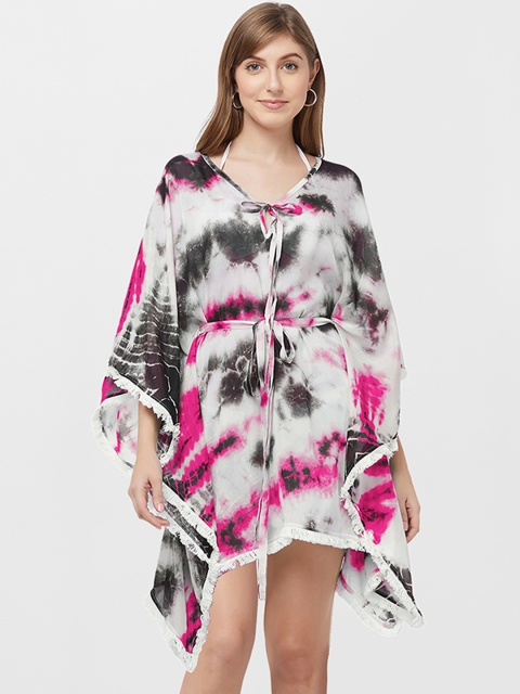 

Mirchi Fashion Women White & Pink Dyed Kaftan Cover-Up Dress