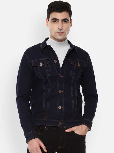 

V Dot Men Blue Solid Denim Jacket
