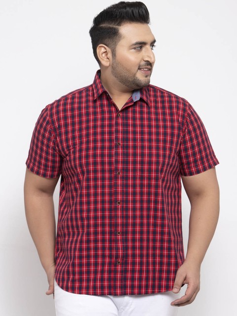 

plusS Men Red & Blue Regular Fit Checked Casual Shirt