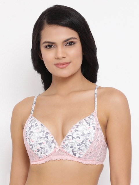 

Clovia White & Pink Printed Level 1 Heavily Padded Push-Up Bra BR2019P183