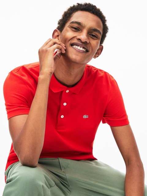 

Lacoste Men Red Solid Polo Collar Slim Fit T-shirt