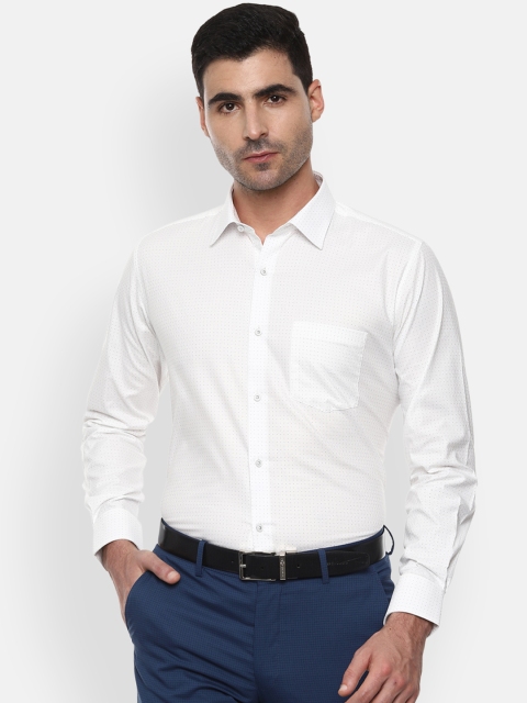 Van Heusen Men White & Blue Regular Fit Printed Formal Shirt