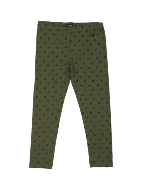 

Allen Solly Junior Girls Green & Black Printed Ankle-Length Leggings, Olive